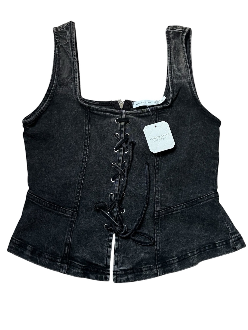 NWT Altar'd State Roxy Denim Lace-Up Top Size Large